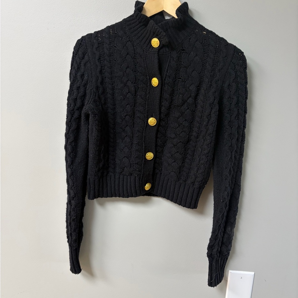 J. Crew Black Cable Knit Cardigan with Gold Buttons